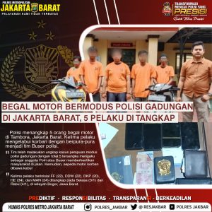 Read more about the article Begal Motor Modus Polisi Gadungan di Jakbar, 5 Pelaku Ditangkap